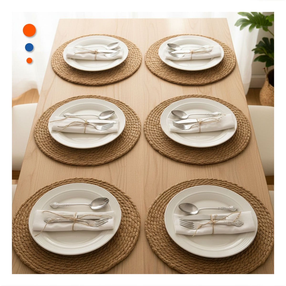 LINEA 6 PLATOS CIRCULARES TEJIDOS CAQUI 38CM PARA MESA Y COCINA MODERNA - 1