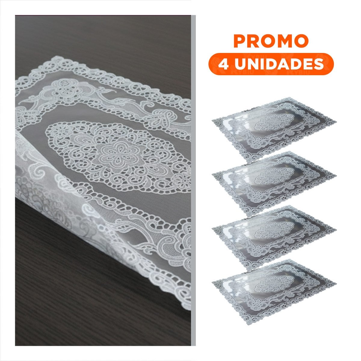 PACK4 INDIVIDUAL PLATEADO MODERNO CON ENCAJE FLORAL PARA CELEBRACION Y+REGALO STICKER - 1