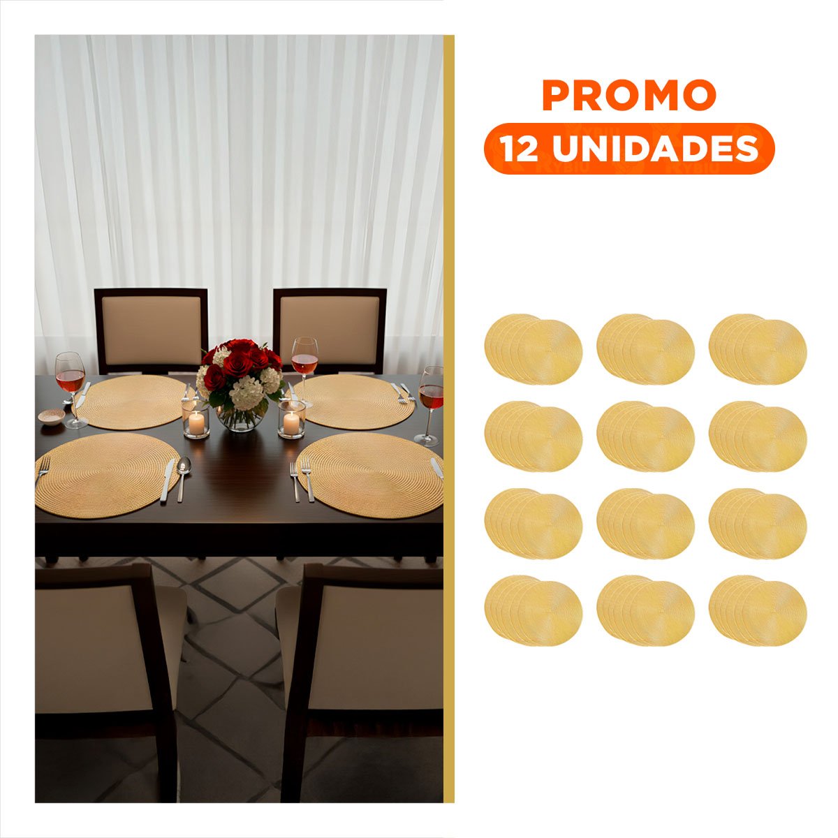 PACK12 ACCESORIO DE MESA CIRCULAR EN COLOR DORADO PAJITA BRILLOSO Y+REGALO STICKER - 1
