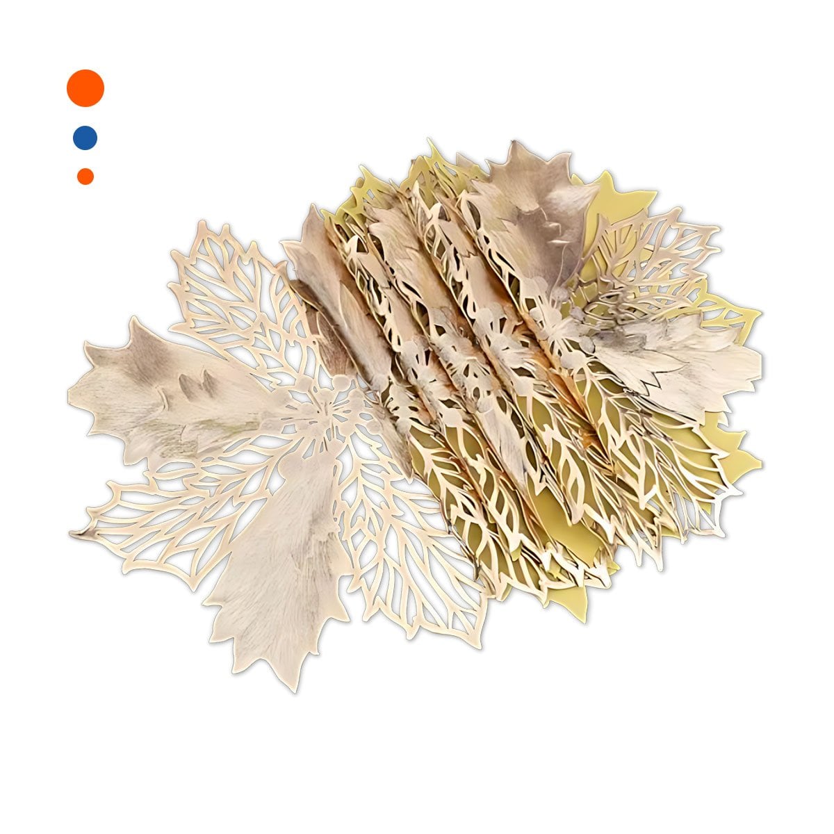 PACK DECORATIVO 6 INDIVIDUALES FLOR DE PINA DORADO 42X42 CM PARA MESA Y+PAPEL REGALO - 1
