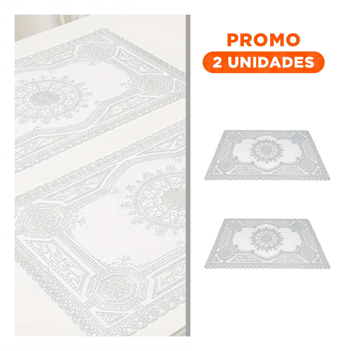 PACK2 MANTEL ELEGANTE PLATEADO CON MOTIVO MANDALA PARA CELEBRACION EN HOGAR - 1
