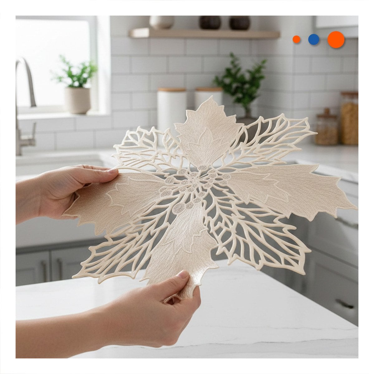 PACK4 LOTE HOGAR 6 INDIVIDUALES FLOR DE PINA DORADO 42X42 CM DECORACION Y+PAPEL REGALO - 5