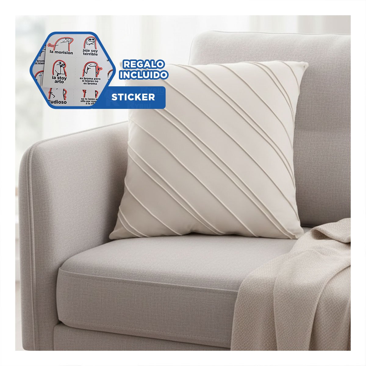 CUBIERTA BLANCA TERCIOPELO RAYAS DIAGONALES 45CM SUAVE Y DECORATIVA HOGAR Y+REGALO STICKER - 1