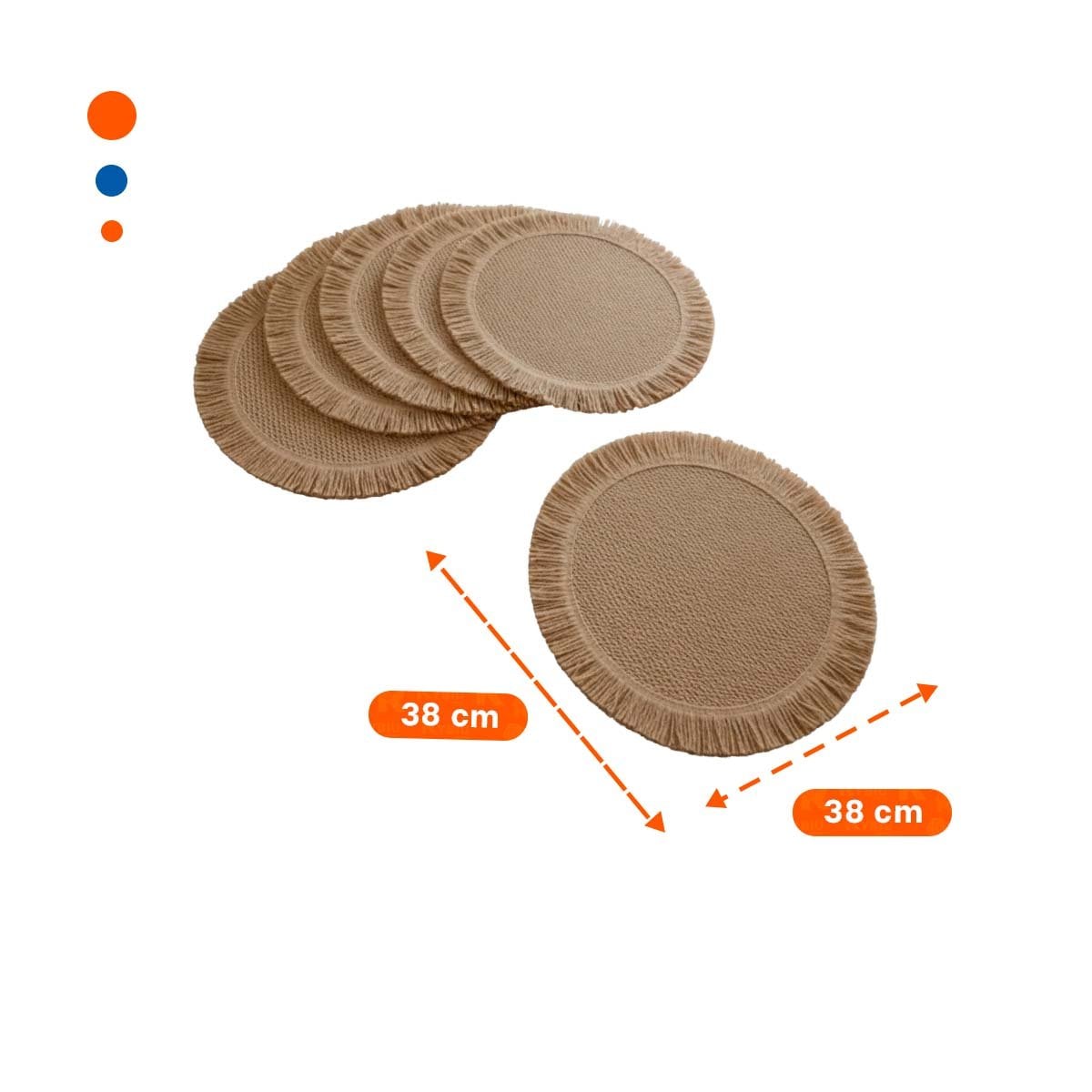 BASES CIRCULARES CON TEJIDO VISIBLE FLECOS CAQUI EN SET DE 6 DE 38CM Y+POST IT - 4