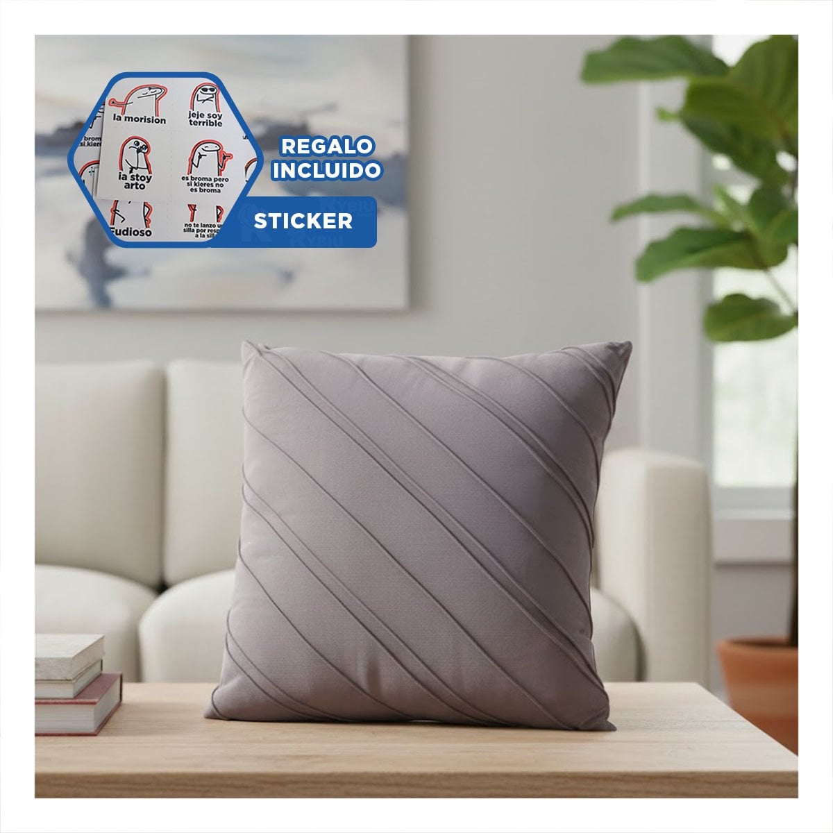 CUBIERTA DECORATIVA DE TERCIOPELO PLOMO INTERMEDIO CON RAYAS DIAGONALES Y+REGALO STICKER - 1