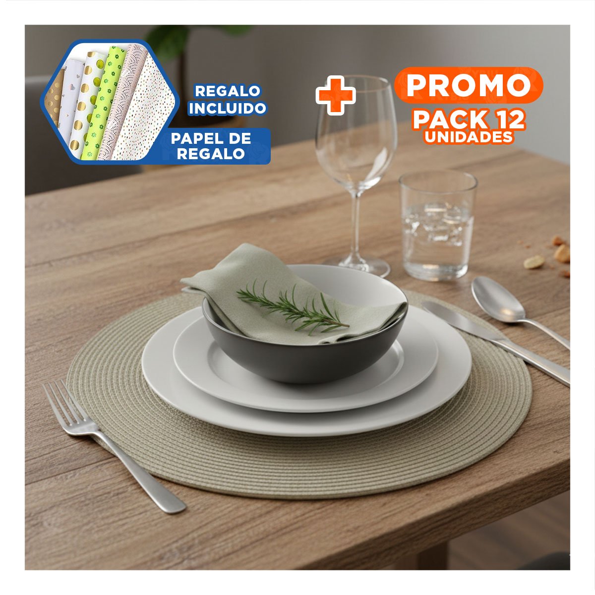 PACK12 PROTECTOR TEXTIL CIRCULAR BOHO BEIGE OSCURO PARA COMEDOR Y+PAPEL REGALO - 1