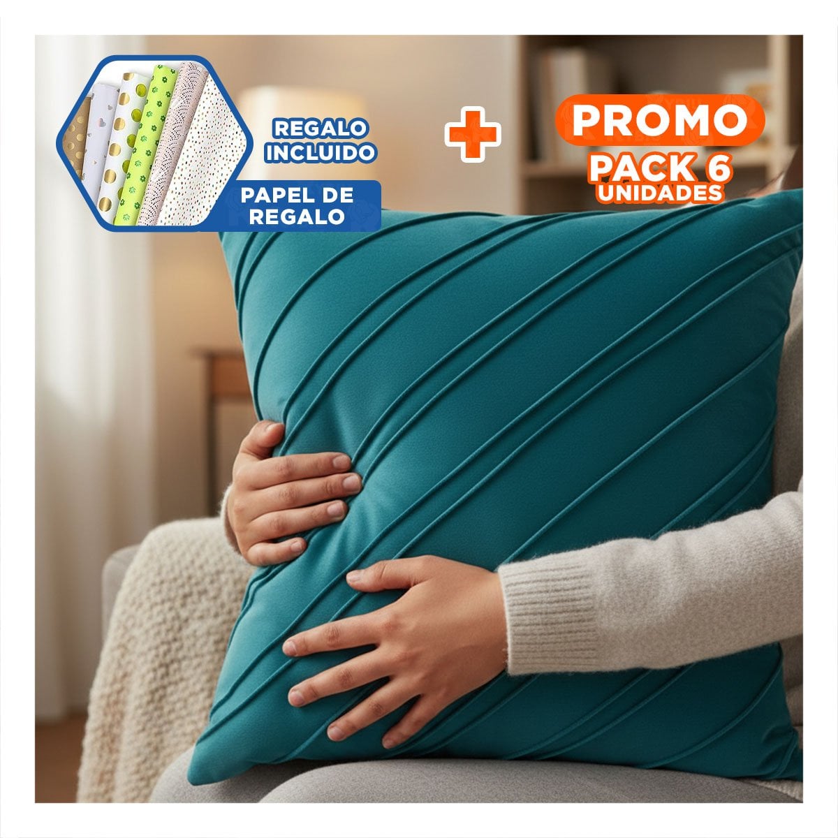 PACK6 PROTECTOR PARA ALMOHADA CON ENFOQUE VISUAL EN TERCIOPELO VERDE AZULADO Y+PAPEL REGALO - 1