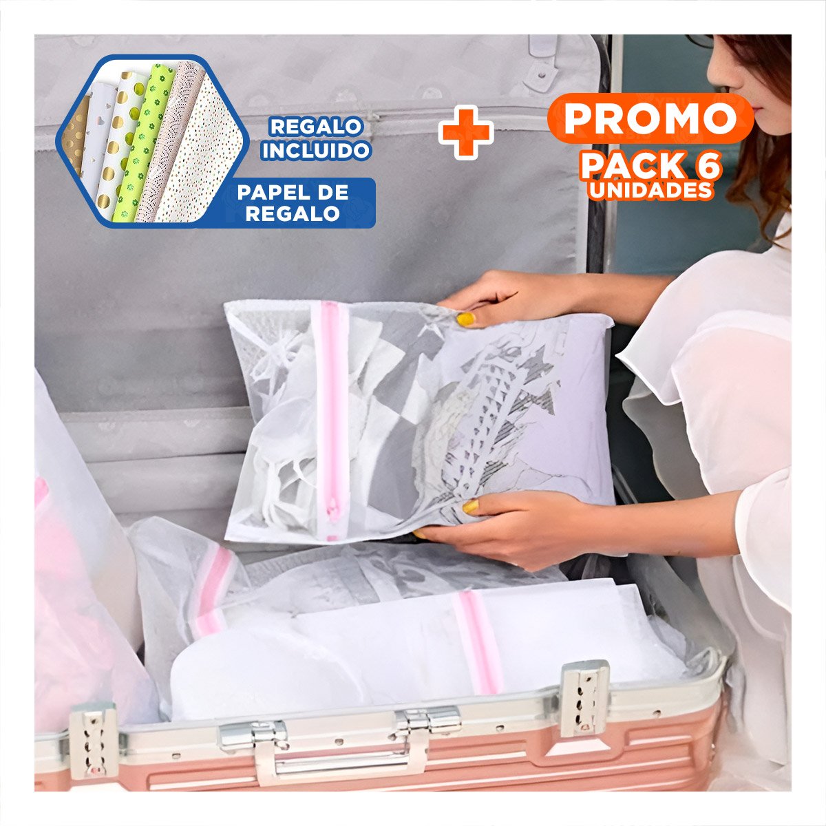 PACK6 CESTO ORGANIZADORA BLANCA PARA LAVANDERIA FACIL Y RAPIDA Y+PAPEL REGALO - 1