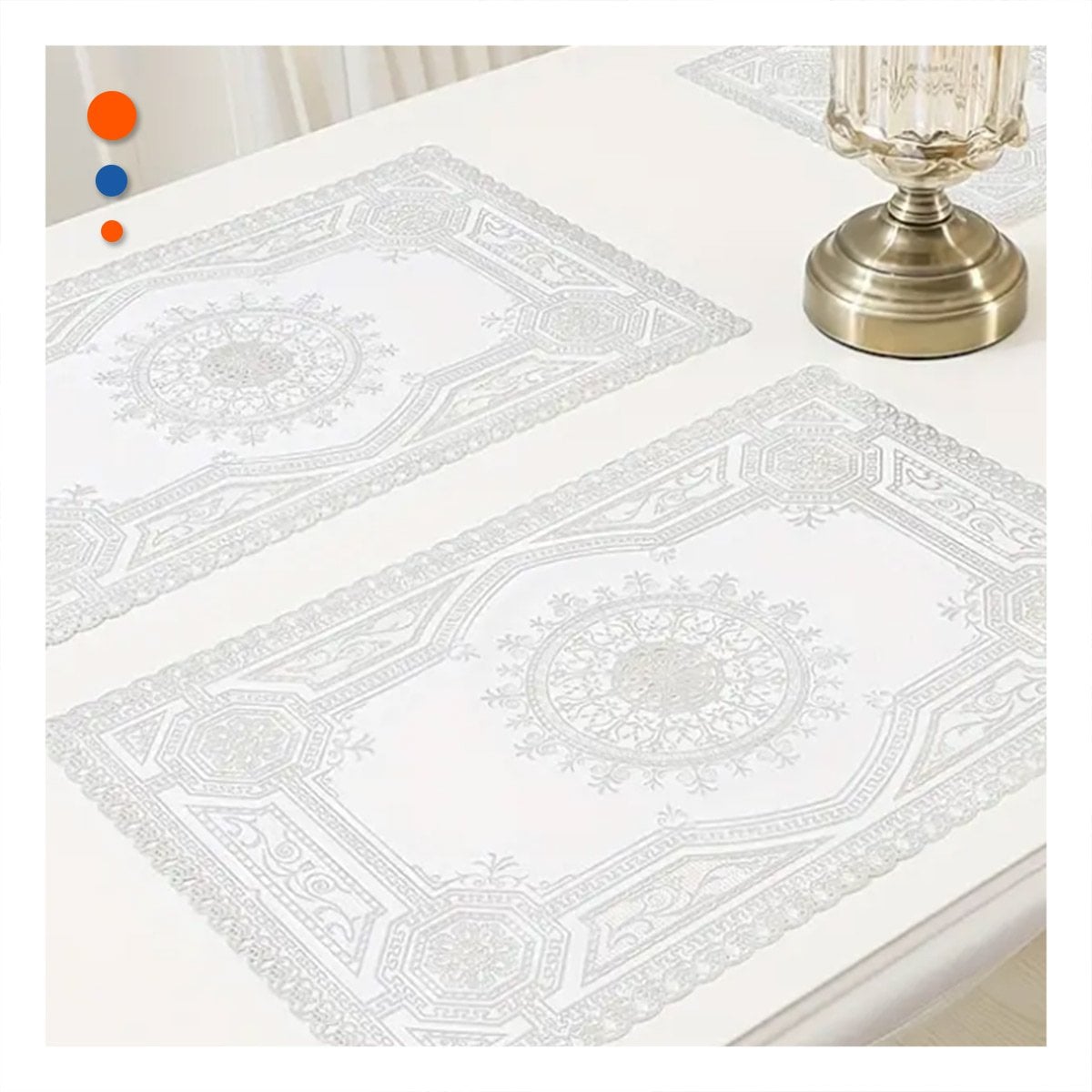 MANTEL DECORATIVO PLATEADO CON DISEÑO MANDALA PARA MESA DE FIESTA Y+POST IT - 3