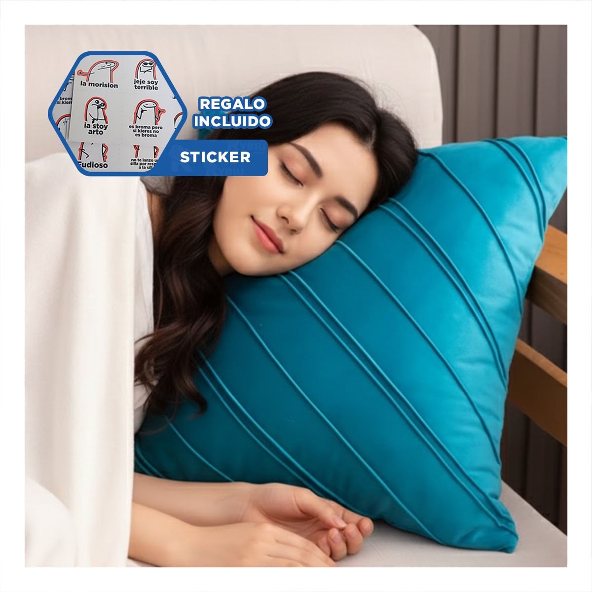 CUBIERTA DECORATIVA DE TERCIOPELO TURQUEZA QUE INTEGRA RAYAS DIAGONALES Y+REGALO STICKER - 1
