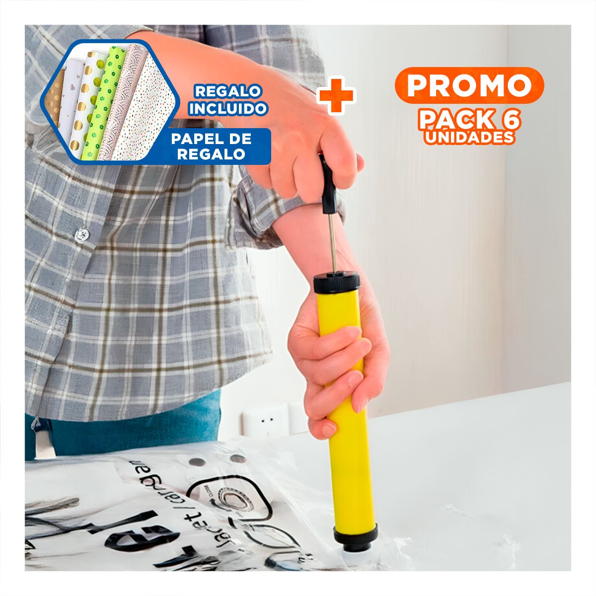 PACK6 BOMBA MANUAL PARA CONSERVACION AL VACIO SIN ELECTRICIDAD Y+PAPEL REGALO - 1