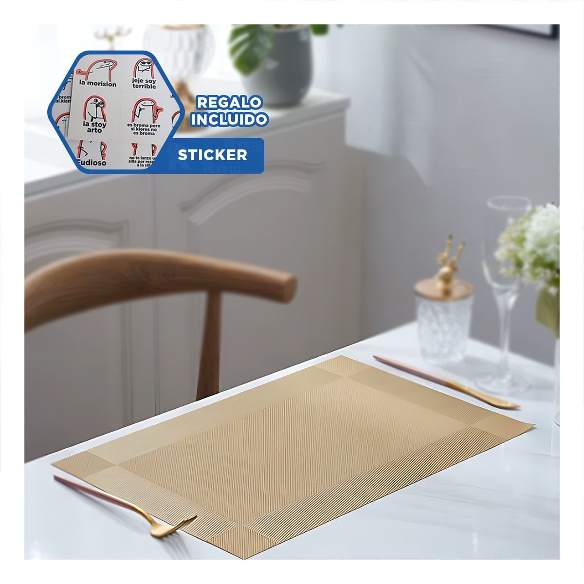 ACCESORIO DE MESA DORADO RECTANGULAR 30X45 CM PARA AMBIENTES MODERNOS Y+REGALO STICKER - 1