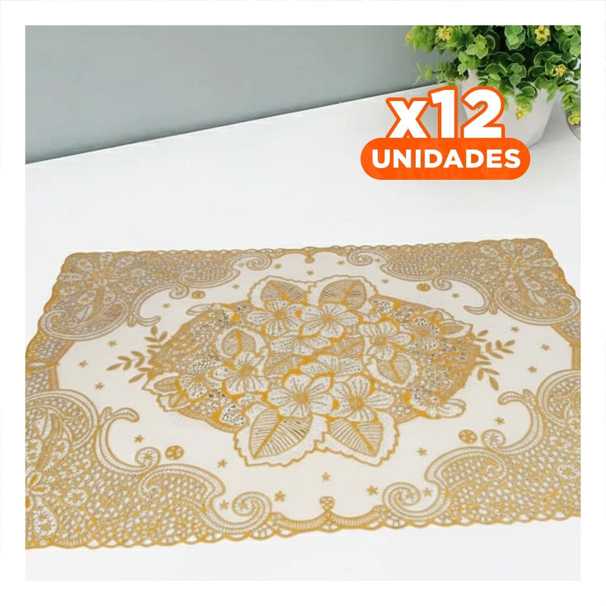 PACK12 CUBIERTA DORADO ELEGANTE CON DISEÑO FLORAL PARA HOGAR MODERNO - 1