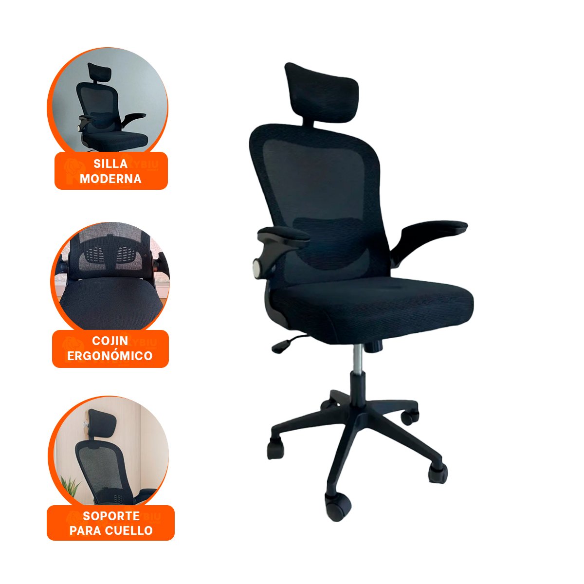 SILLA OPERATIVA DE OFICINA PARA USO DIARIO EN ESPACIOS ADMINISTRATIVOS NEGRO Y+LIGAS REGALO - 3