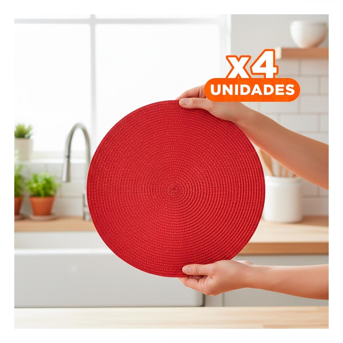 PACK4 INDIVIDUAL CIRCULAR CON PRESENCIA ROJO PAJITA BRILLOSO PARA COMEDOR - 1