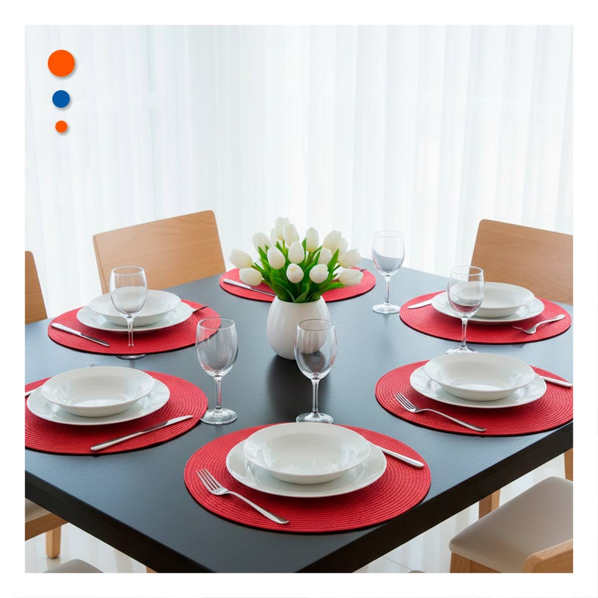 PACK4 INDIVIDUAL CIRCULAR CON PRESENCIA ROJO PAJITA BRILLOSO PARA COMEDOR - 2