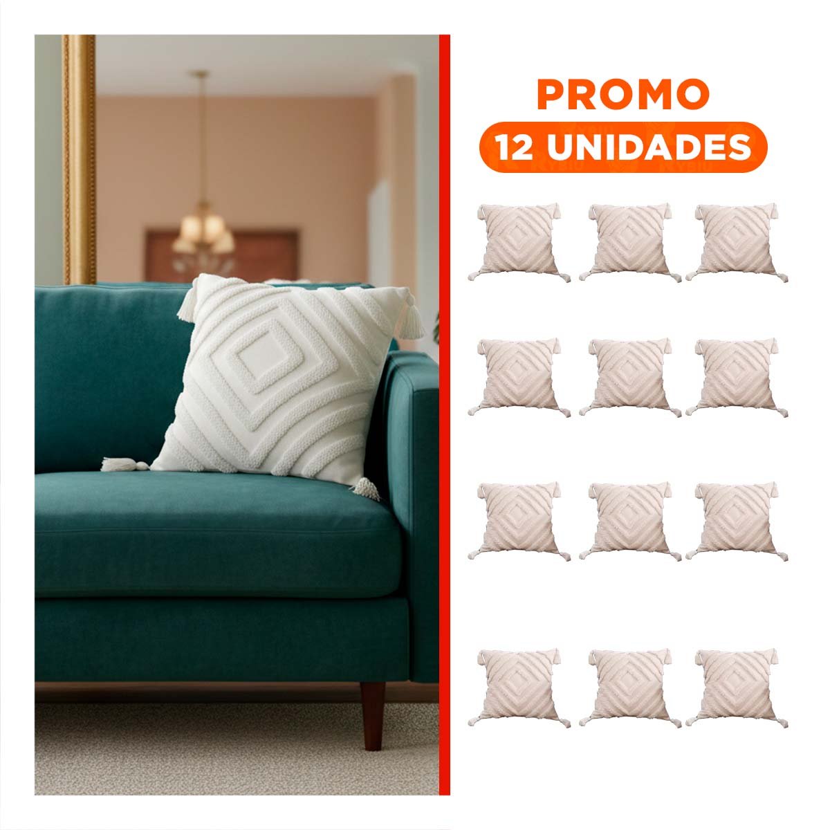 PACK12 PROTECTOR POLIESTER COLOR CREMA CON COMPOSICION BOHO DE ROMBOS Y+REGALO STICKER - 1