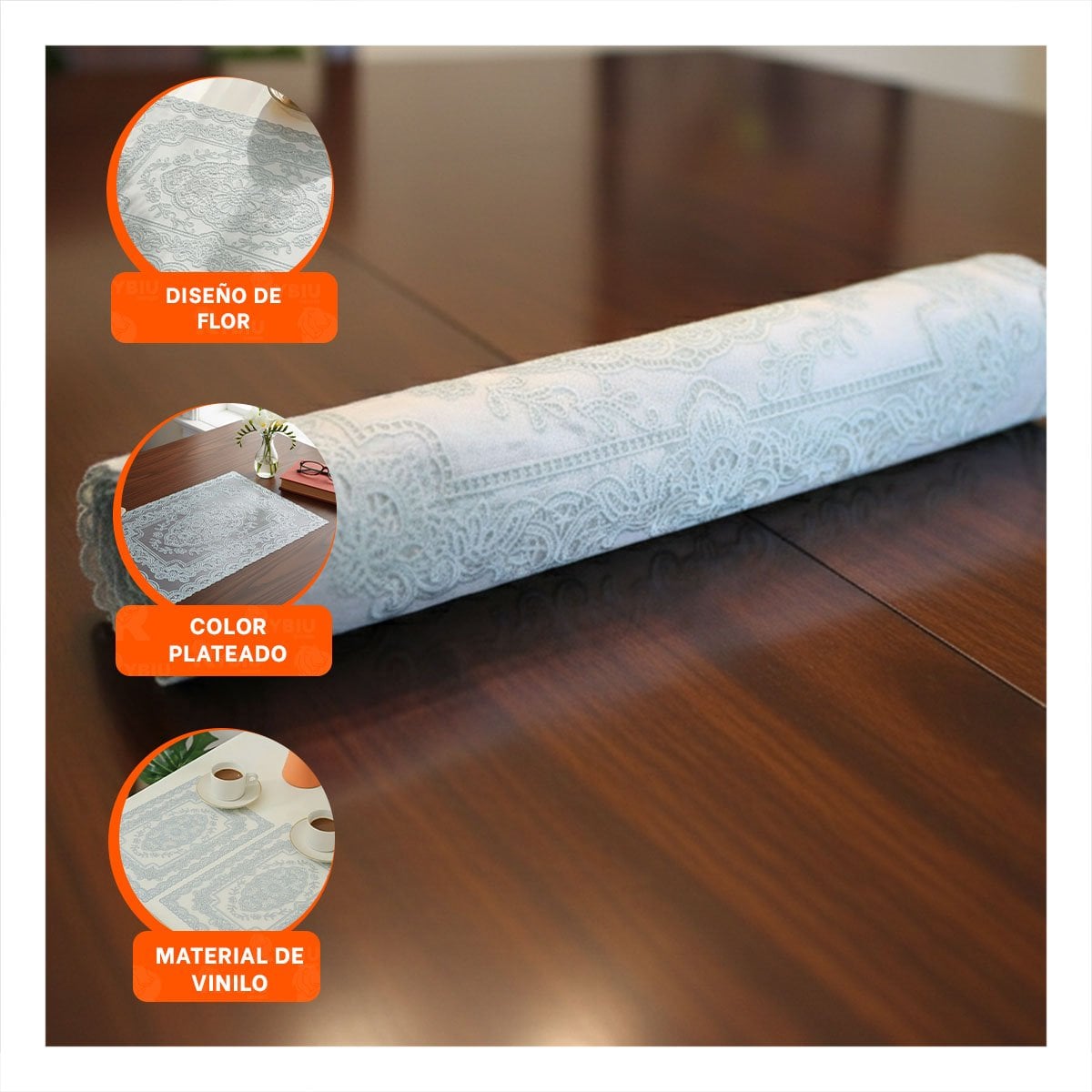 PACK2 TAPETE MODERNO PLATEADO CON DISEÑO DE ENCAJE Y RAMAS PARA CASA FESTIVA Y+PAPEL REGALO - 5