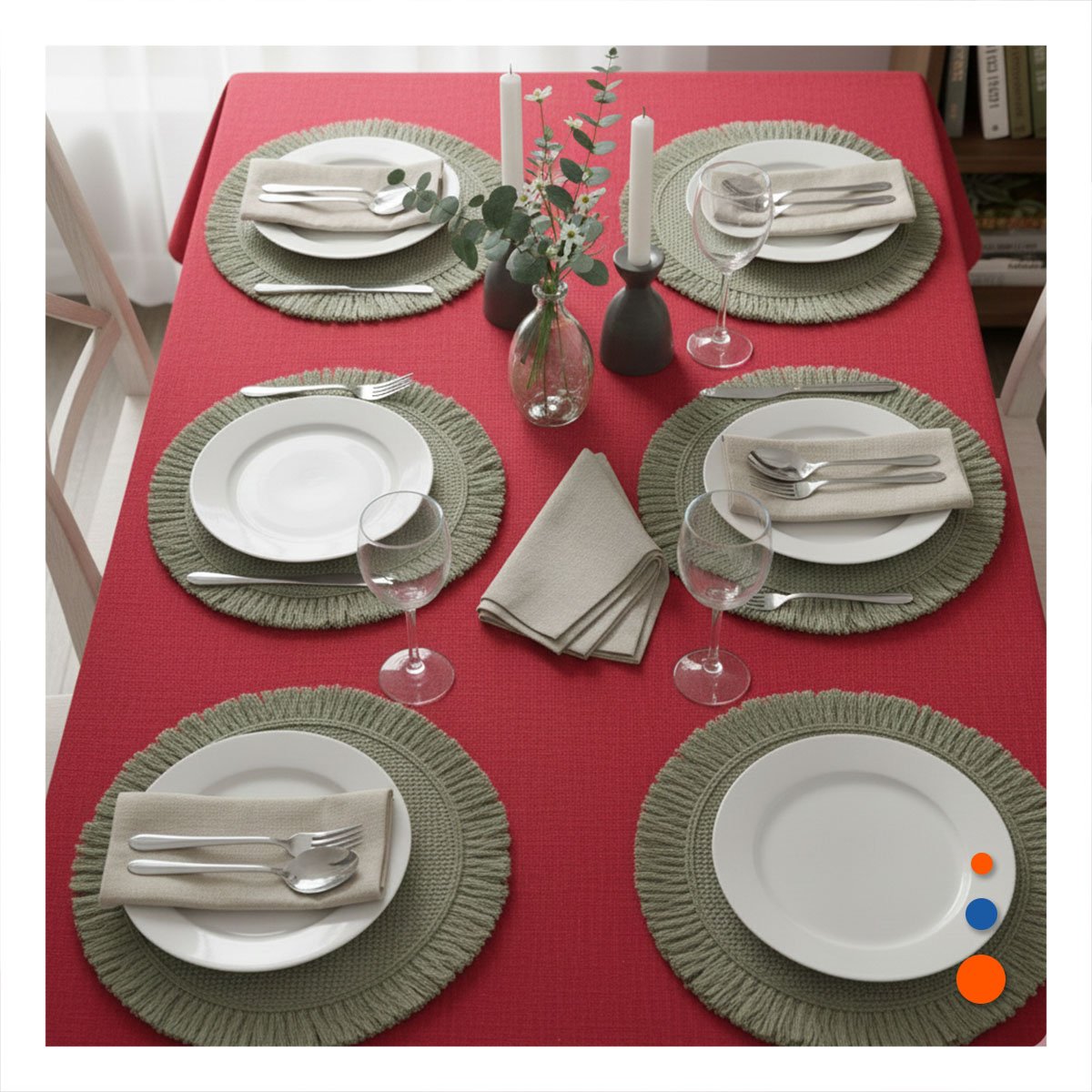BASES DE MESA CON FLECOS Y TRAMA CIRCULAR VERDE INCLUYE SET DE 6 Y+LIGAS REGALO - 1