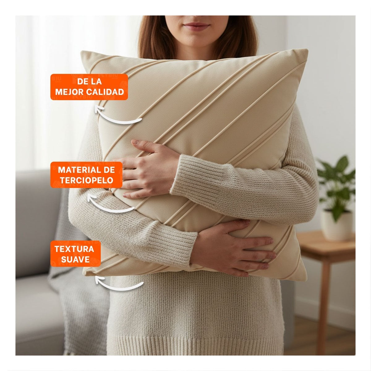 PACK6 CAPA PARA ALMOHADA CON ENFOQUE VISUAL EN TERCIOPELO CREMA DE 45CM Y+PAPEL REGALO - 2