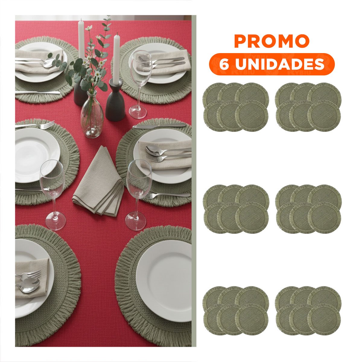 PACK6 ACCESORIOS CIRCULARES CON TEJIDO VISIBLE FLECOS VERDE PRESENTADOS EN SET DE 6 - 1