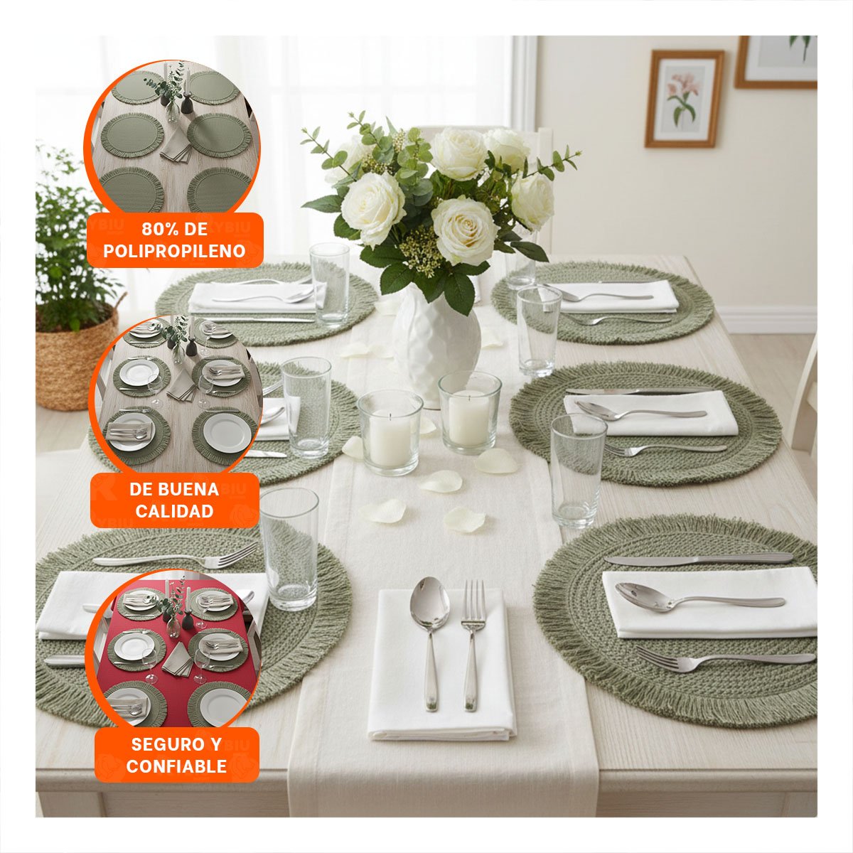 PACK6 ACCESORIOS CIRCULARES CON TEJIDO VISIBLE FLECOS VERDE PRESENTADOS EN SET DE 6 - 5