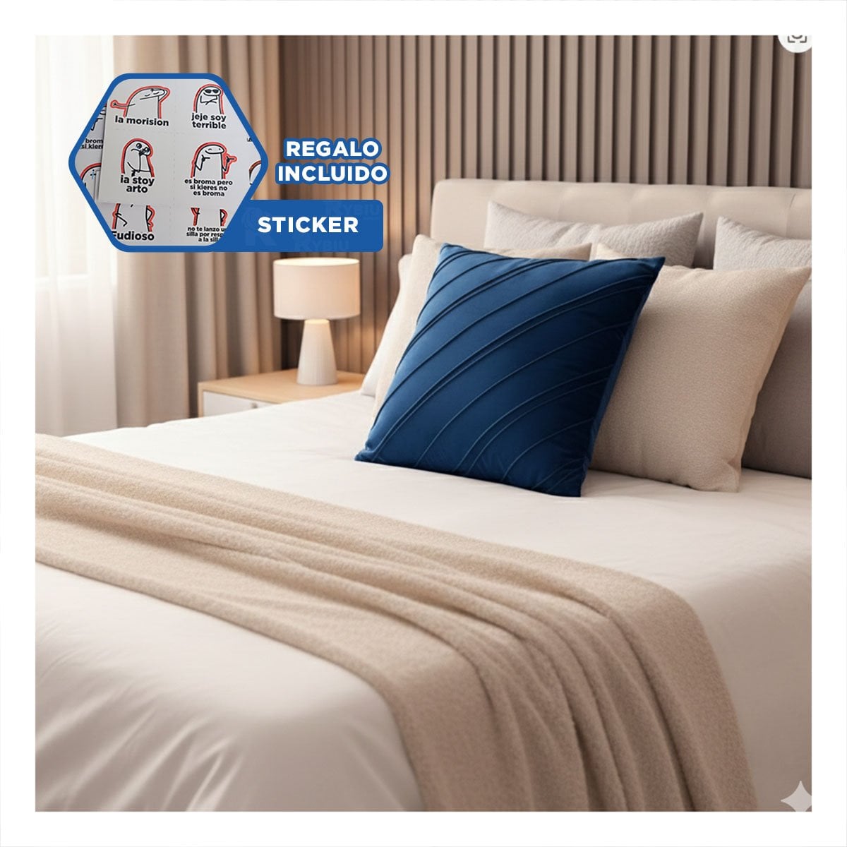 CUBIERTA DECORATIVA DE TERCIOPELO AZUL QUE INTEGRA RAYAS DIAGONALES DE 45CM Y+REGALO STICKER - 1