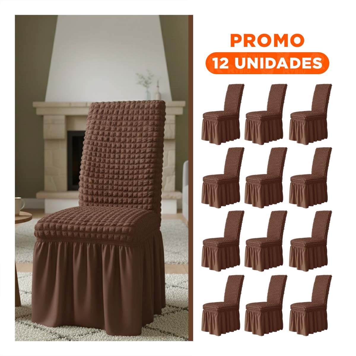 PACK12 PROTECTOR ELASTICA PARA SILLA CON RELIEVE CUADRADO COLOR MARRON Y+REGALO STICKER - 1