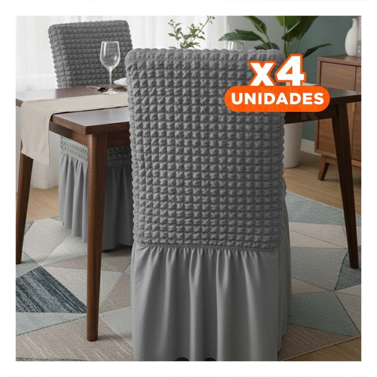 PACK4 FUNDA ELASTICA PARA SILLA CON RELIEVE CUADRADO COLOR PLOMO - 1