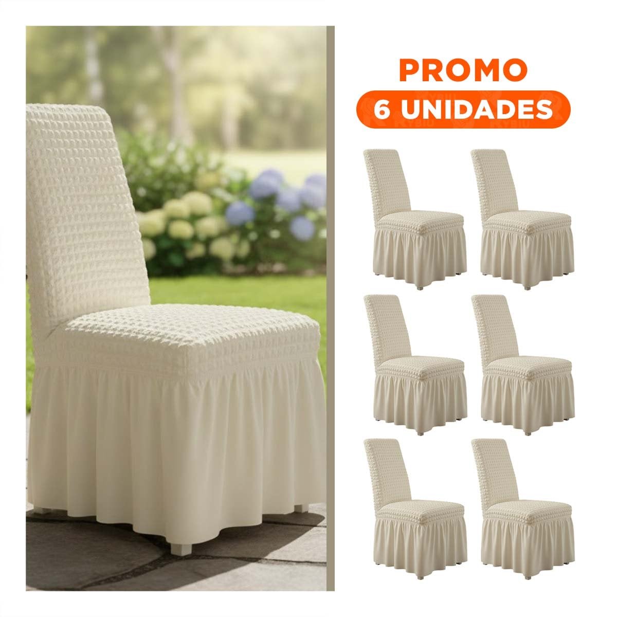 PACK6 FORRO ELASTICA DE SILLA COLOR CREMA CON RELIEVE VISUAL DE BURBUJAS - 1
