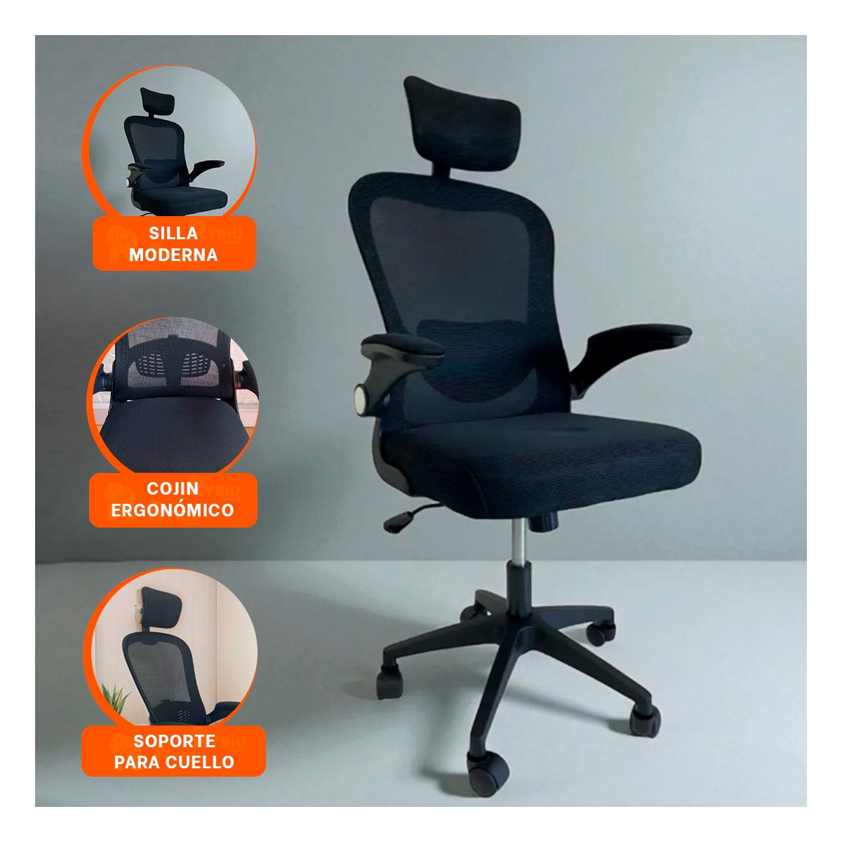 ASIENTO DE OFICINA ERGONOMICO PARA JORNADA LABORAL EN HOGAR Y EMPRESA NEGRO Y+PAPEL REGALO - 3