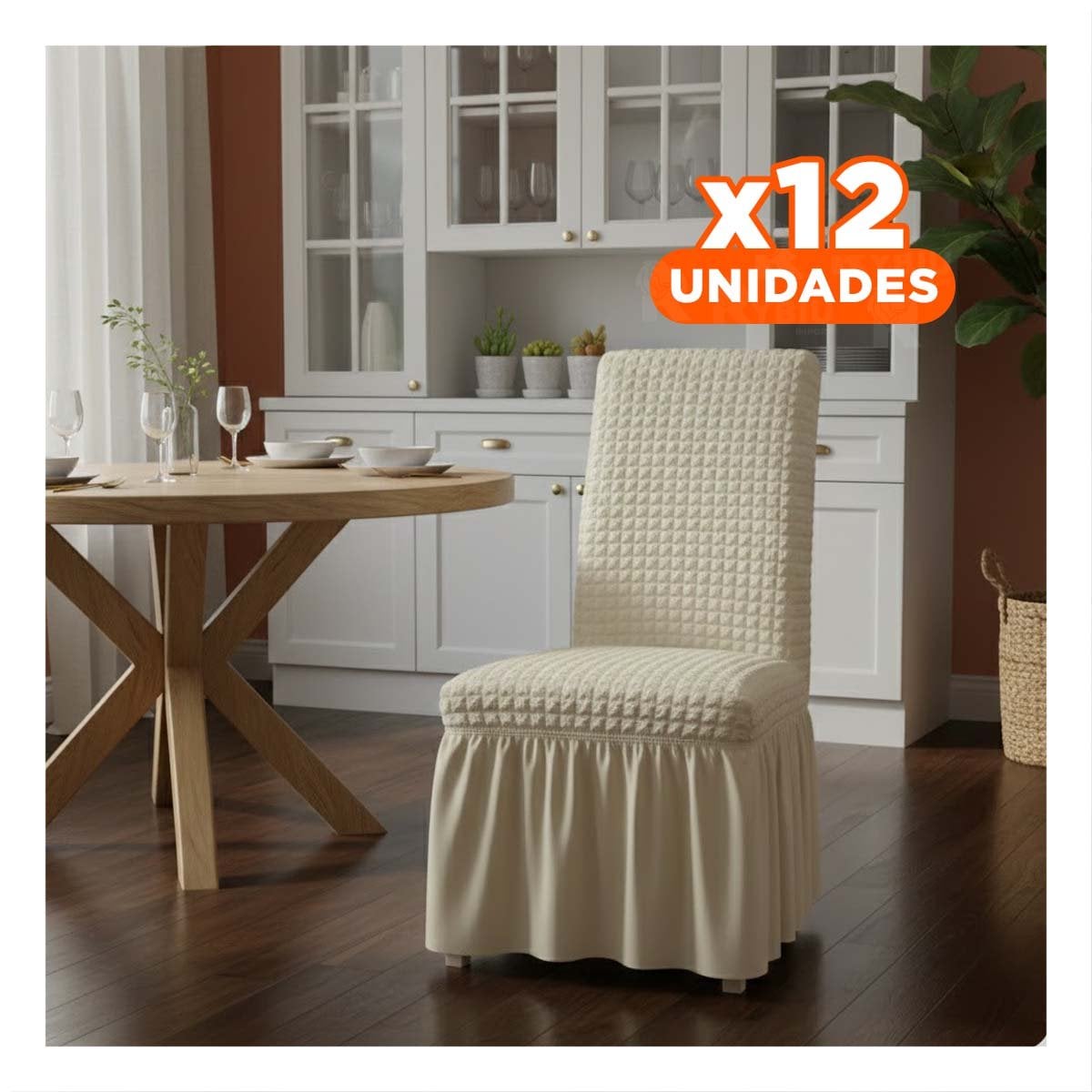 PACK12 FORRO DE SILLA COLOR CREMA CON PATRON DE BURBUJAS ELASTICA - 1