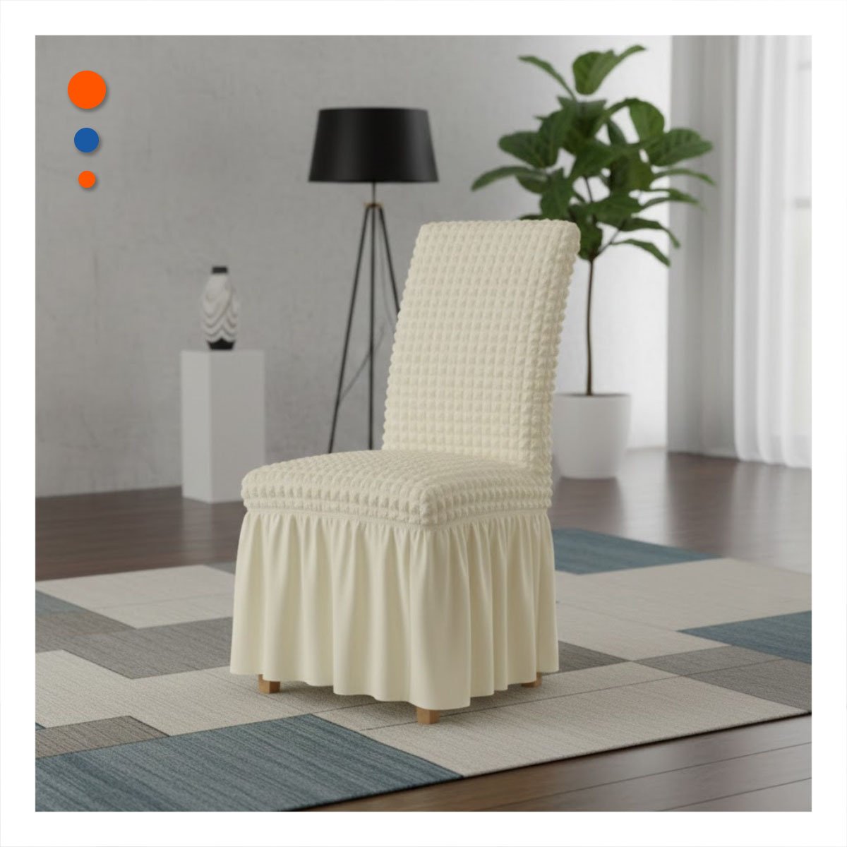 PACK12 FORRO DE SILLA COLOR CREMA CON PATRON DE BURBUJAS ELASTICA - 5