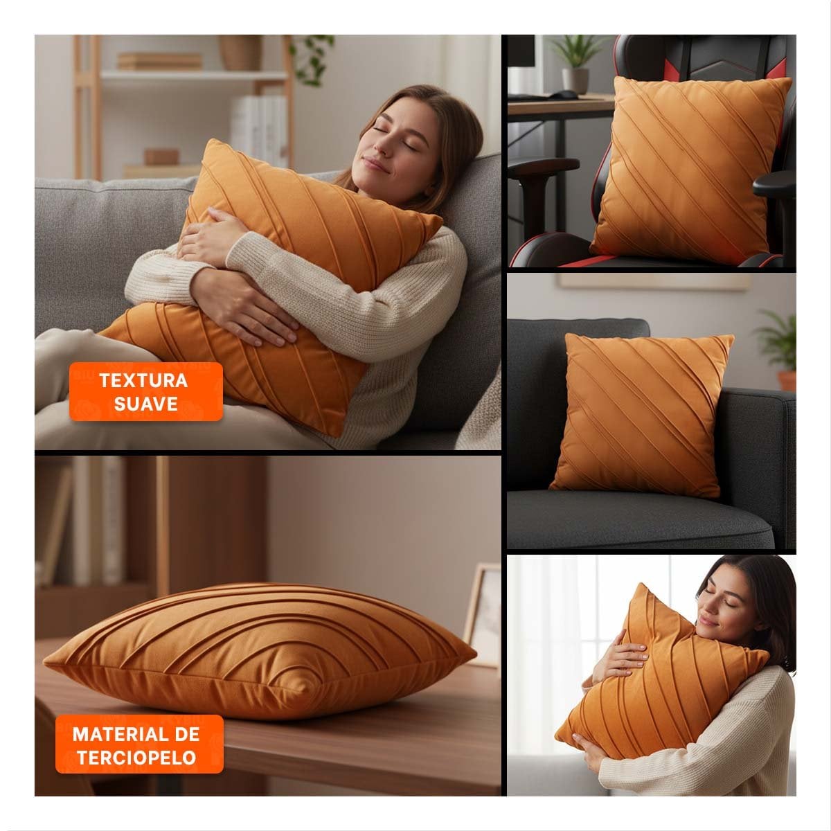 CUBIERTA DE TERCIOPELO CON RAYAS DIAGONALES EN COLOR NARANJA PARA ESPACIOS DE DESCANSO - 5
