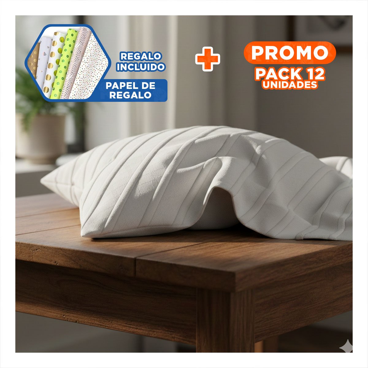 PACK12 COBERTURA DECORATIVA DE COJIN BLANCO ESTILO ACTUAL 45 CM Y+PAPEL REGALO - 1