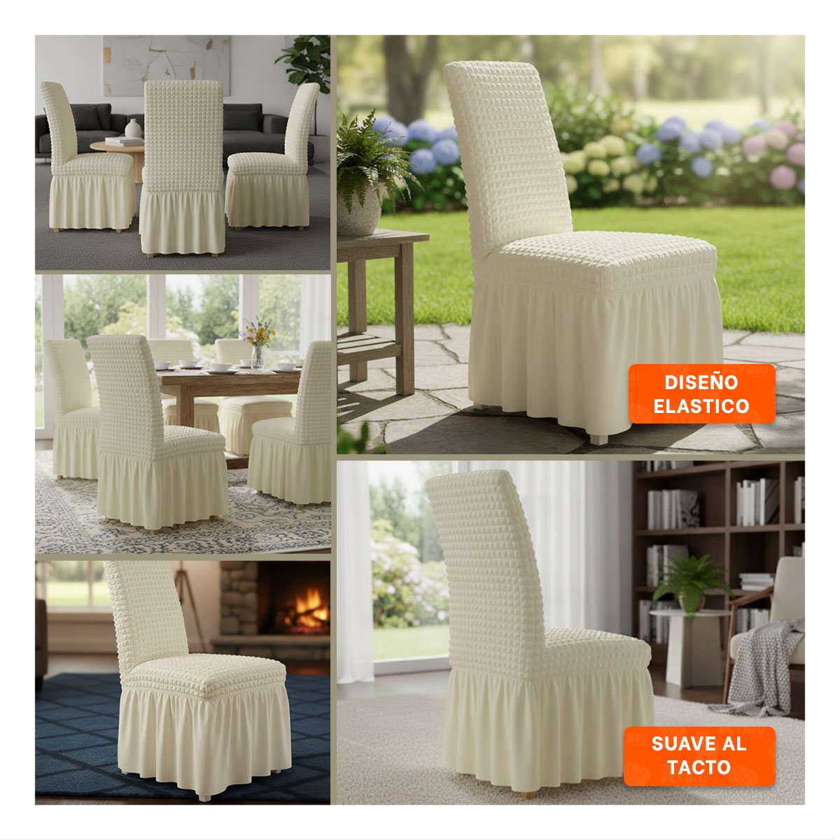 CUBIERTA ELASTICA CON RELIEVE CUADRADO PARA SILLA EN COLOR CREMA Y+POST IT - 1