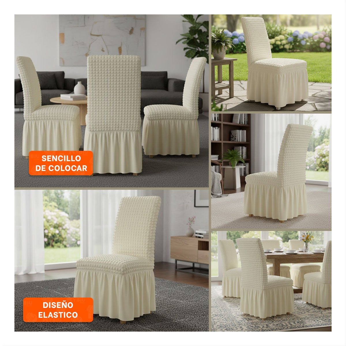 CUBIERTA ELASTICA CON RELIEVE CUADRADO PARA SILLA EN COLOR CREMA Y+POST IT - 5