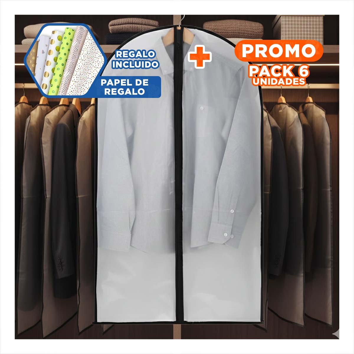 PACK6 BOLSA PORTATRAJE DE PLASTICO PARA GUARDADO DIARIO 60CMX80CM BLANCO Y+PAPEL REGALO - 1