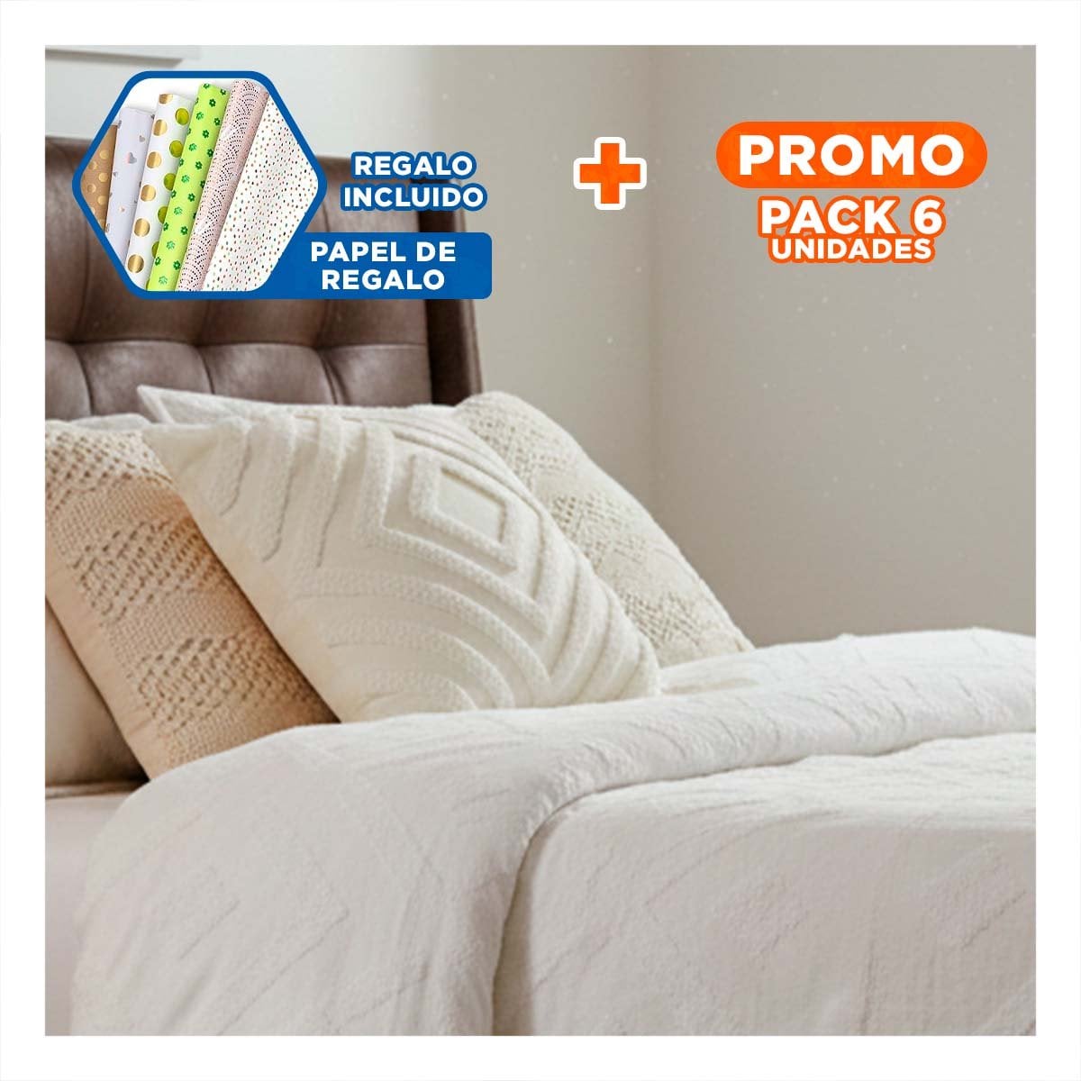 PACK6 FORRO TEXTIL BOHO ROMBOS PROGRESIVOS SOBRE BASE POLIESTER CREMA Y+PAPEL REGALO - 1