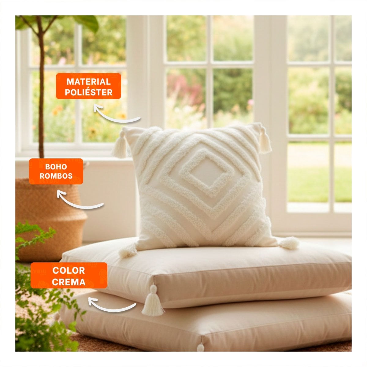 PACK6 FORRO TEXTIL BOHO ROMBOS PROGRESIVOS SOBRE BASE POLIESTER CREMA Y+PAPEL REGALO - 2