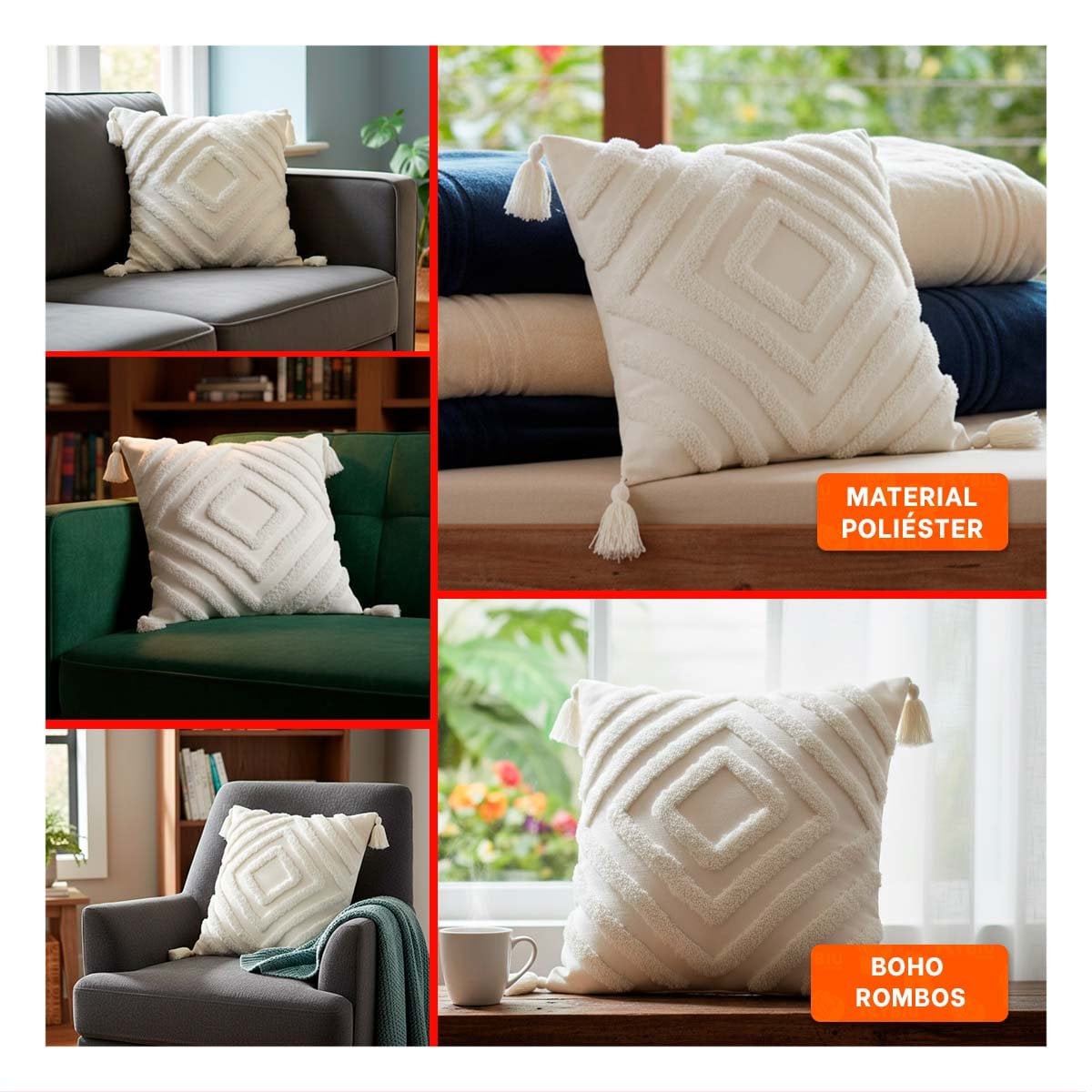 PACK6 FORRO TEXTIL BOHO ROMBOS PROGRESIVOS SOBRE BASE POLIESTER CREMA Y+PAPEL REGALO - 3