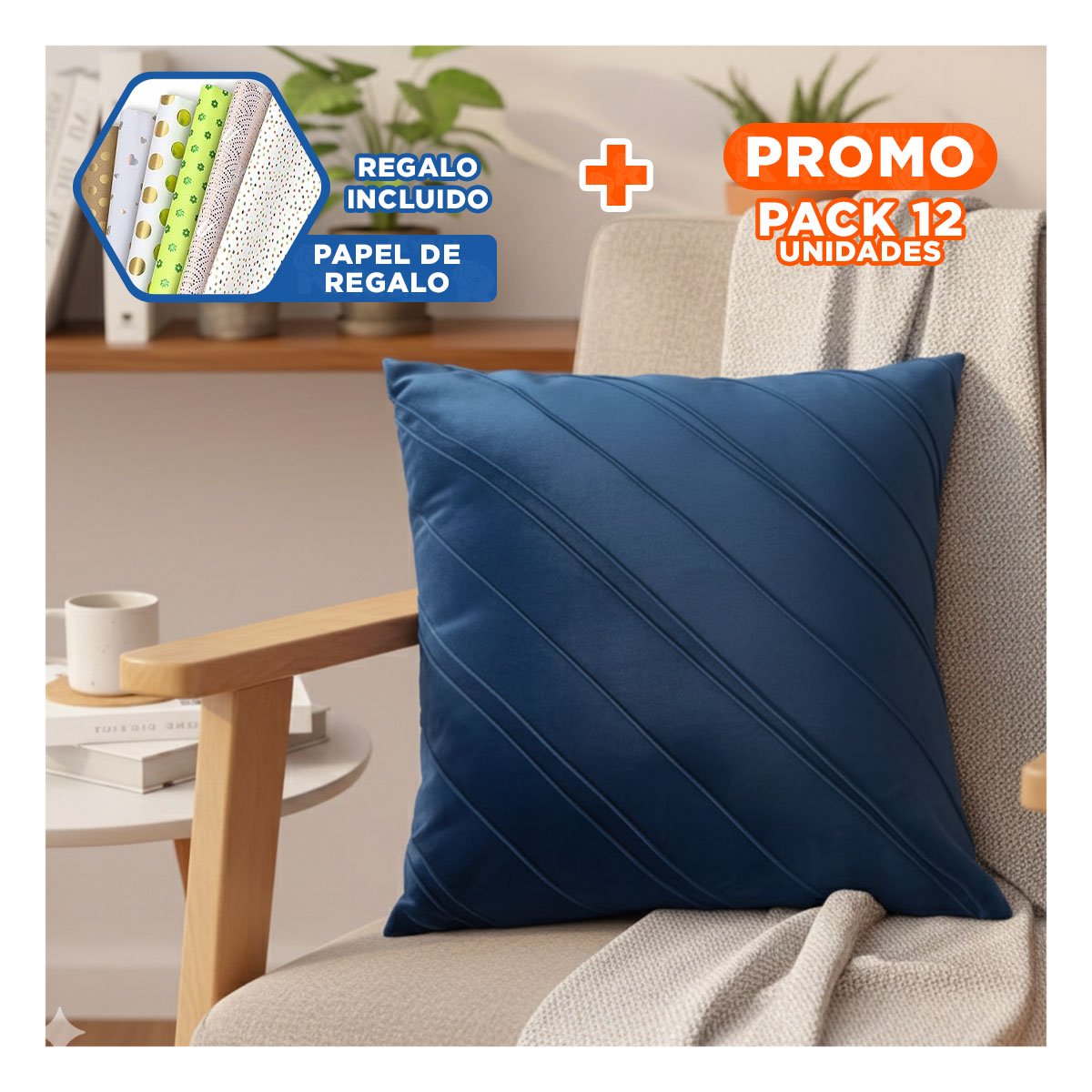 PACK12 FORRO DECORATIVO CON TERCIOPELO AZUL Y LECTURA DIAGONAL CONTINUA YPAPEL REGALO - 1