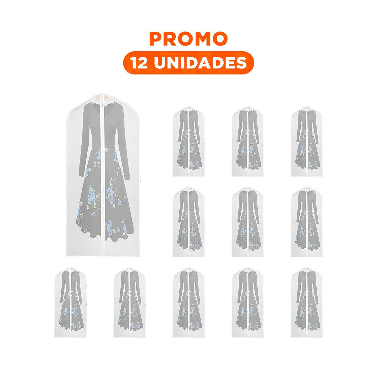 PACK12 FUNDA TEXTIL PRACTICA DE ROPA 60X140CM BLANCO TRANSPARENTE HOGAR Y+REGALO STICKER - 1