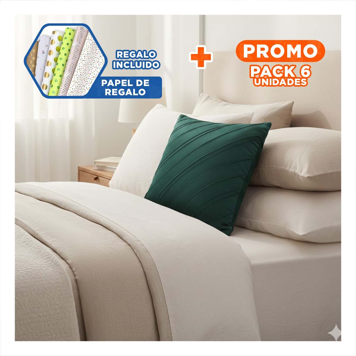 PACK6 PROTECTOR PARA ALMOHADA CON ENFOQUE VISUAL EN TERCIOPELO VERDE OSCURO YPAPEL REGALO - 1