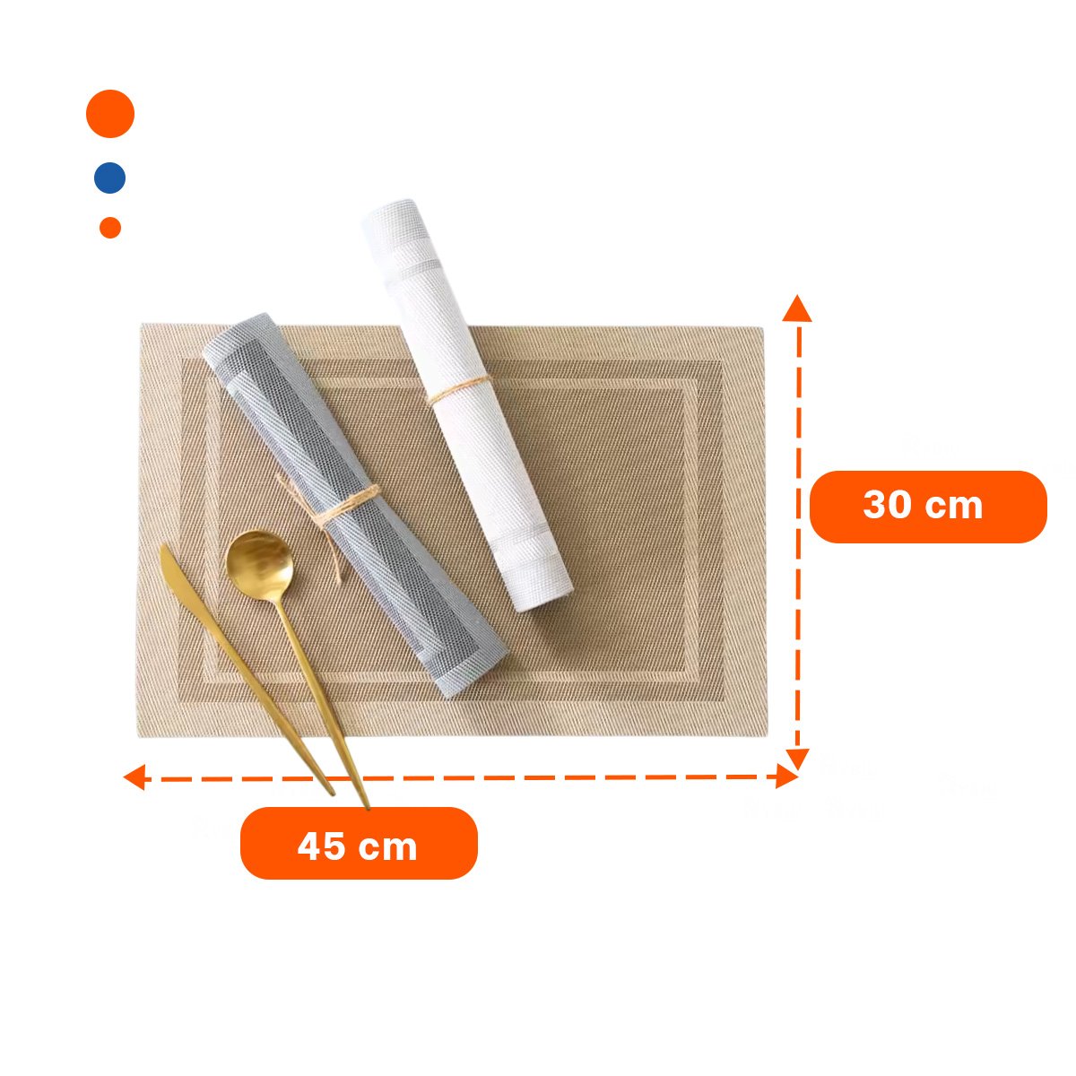 PACK6 MANTEL DE MESA INDIVIDUAL RECTANGULAR 6 PIEZAS ESTILO DORADO HOGAR Y+PAPEL REGALO - 4
