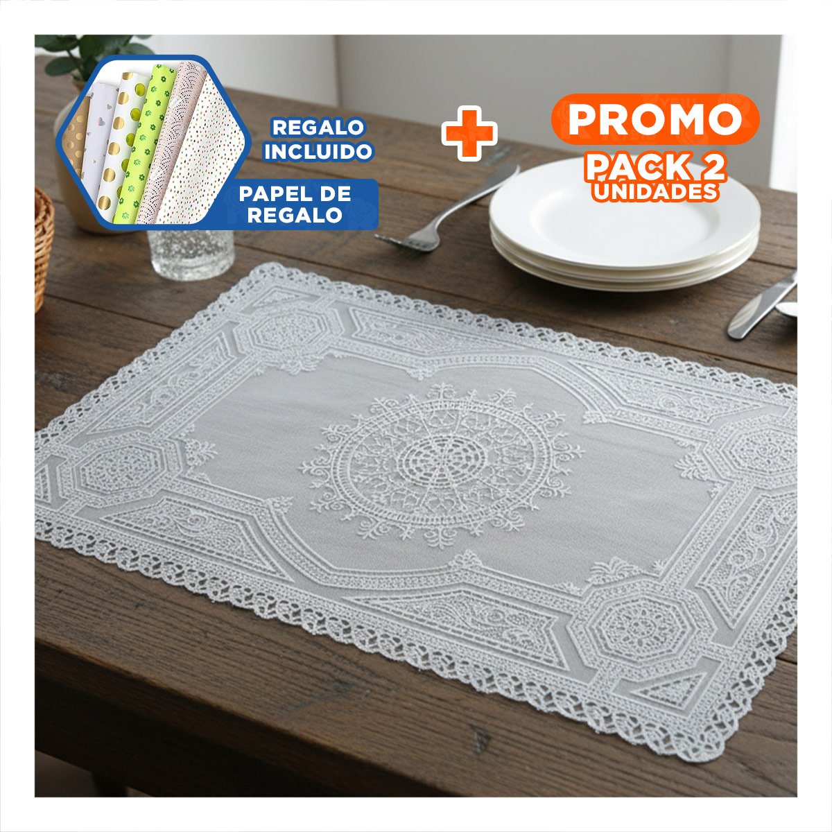 PACK2 MANTEL MODERNO PLATEADO CON MANDALA PARA DECORACION DE CASA Y+PAPEL REGALO - 1