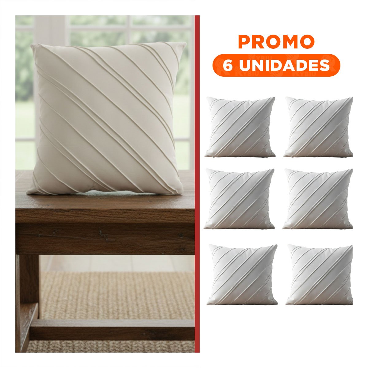 PACK6 CUBRECOJIN BLANCO TERCIOPELO RAYAS DIAGONALES 45CM DISEÑO MODERNO PARA HOGAR - 1