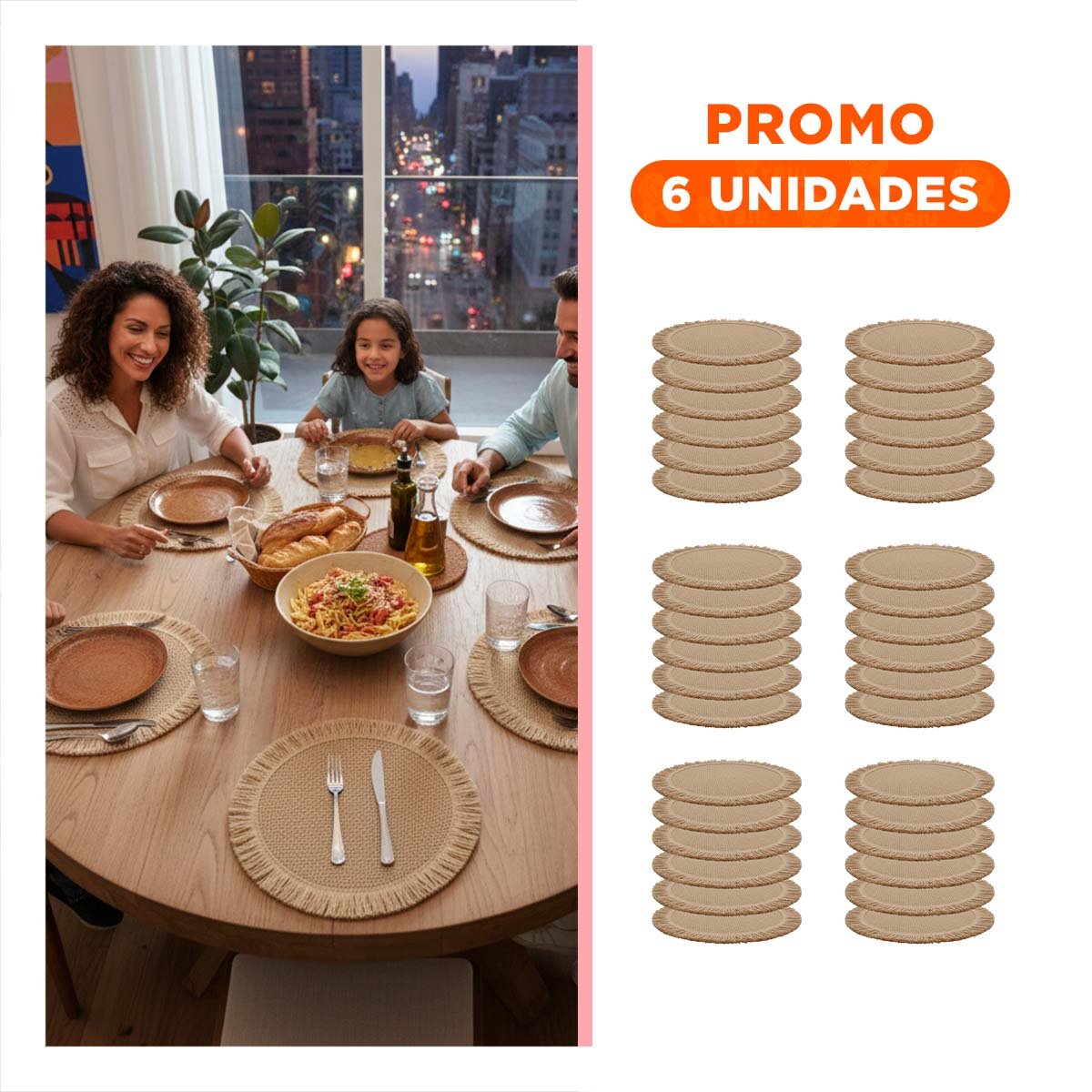 PACK6 ACCESORIOS CIRCULARES CON TEJIDO VISIBLE FLECOS CAQUI PRESENTADOS EN SET DE 6 - 1