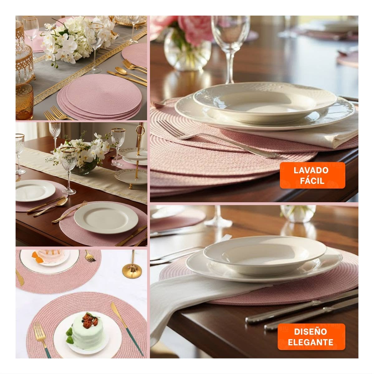 SALVAMANTEL CIRCULAR BOHO ROSADO PARA DECORACION DE MESA Y+LIGAS REGALO - 5