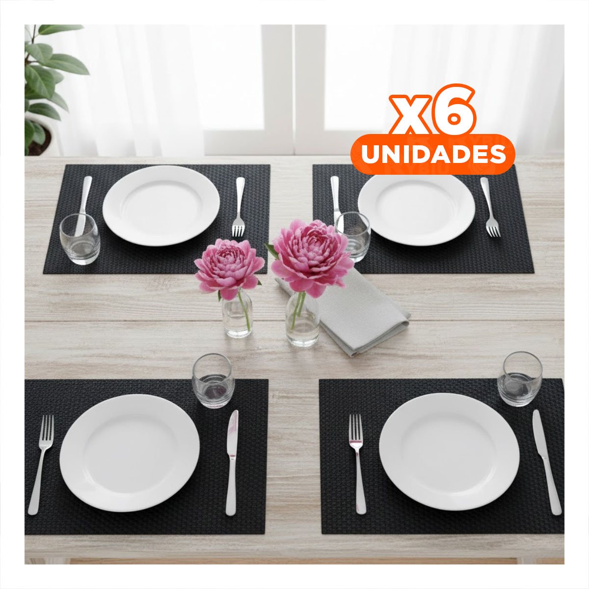 PACK6 UTILIDAD DECORATIVA DE MESA RECTANGULAR 4 PIEZAS PARA COMEDOR Y+REGALO STICKER - 1